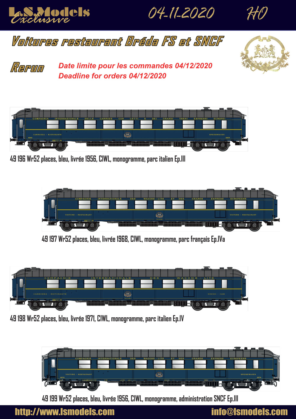 LS Models - CIWL - Breda restaurant coaches (FS & SNCF - rerun)