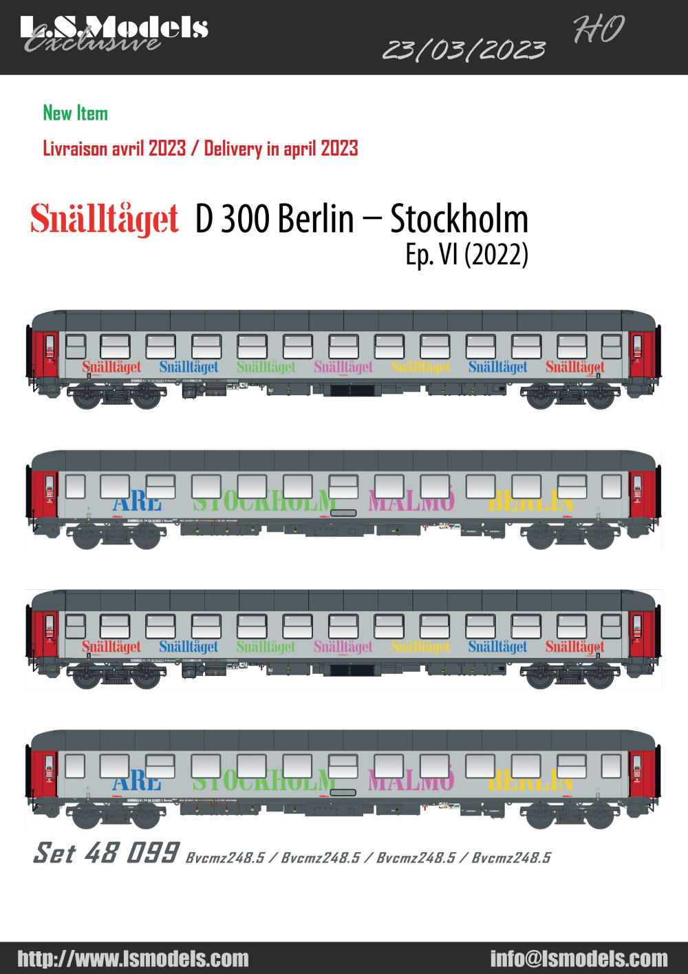 LS Models - D 300 Berlin - Stockholm "Snälltåget" Bvcmz 248.5 passenger coaches