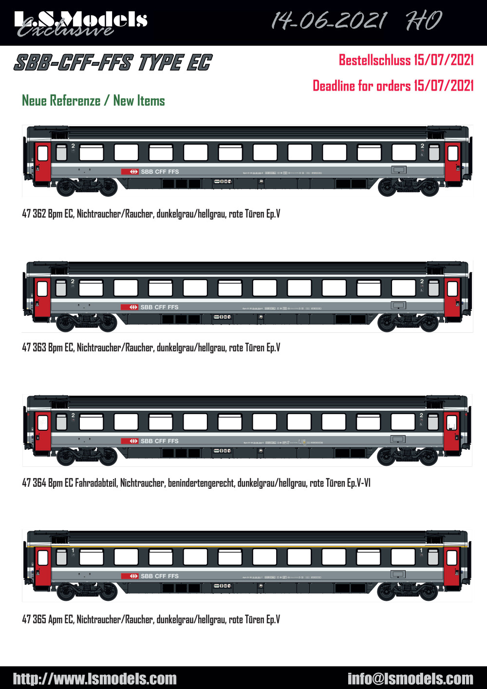LS Models - SBB CFF FFS - Bpm 20-90 / Apm 10-90 passenger coaches