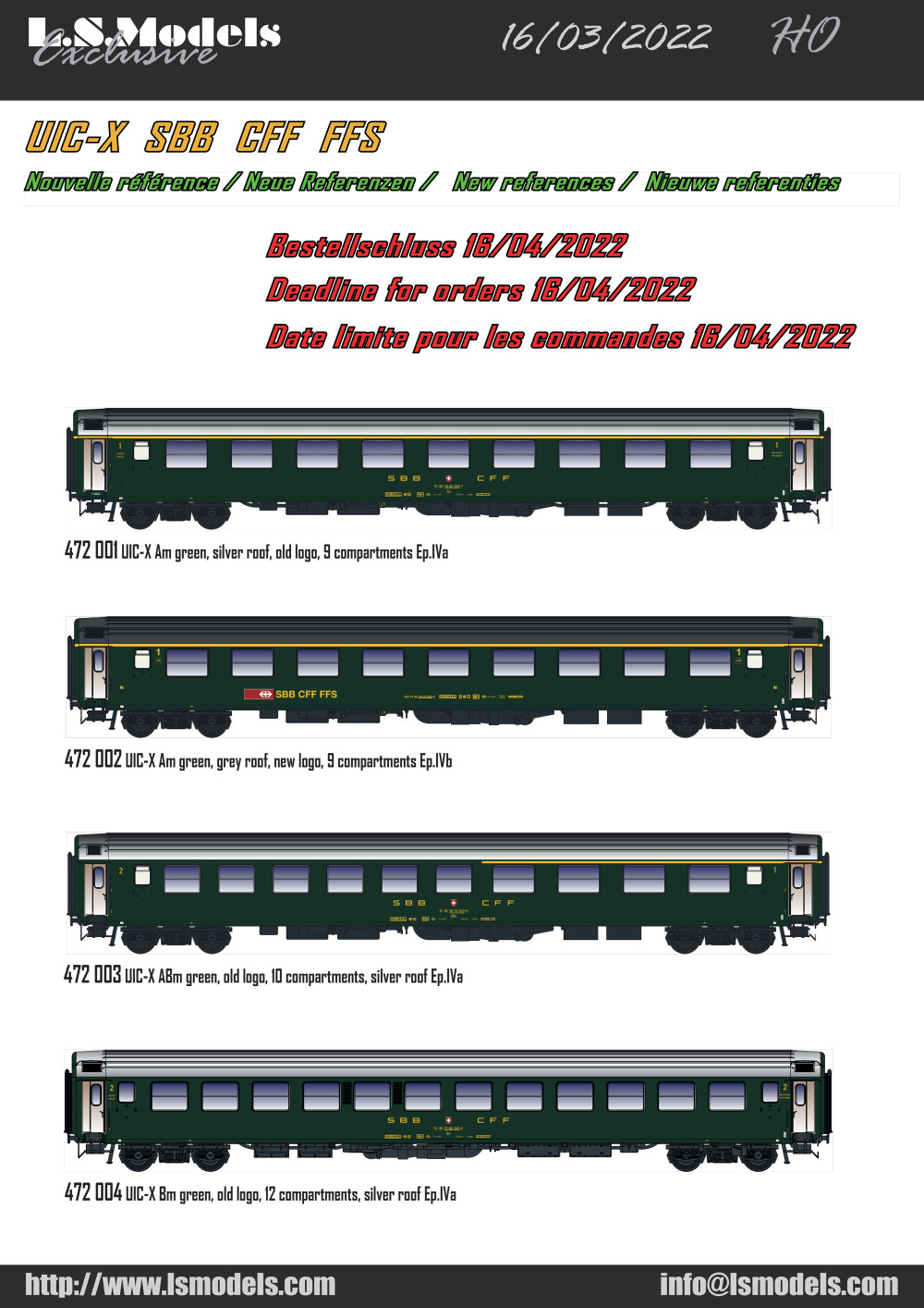 LS Models - SBB CFF FFS - UIC-X passenger coaches