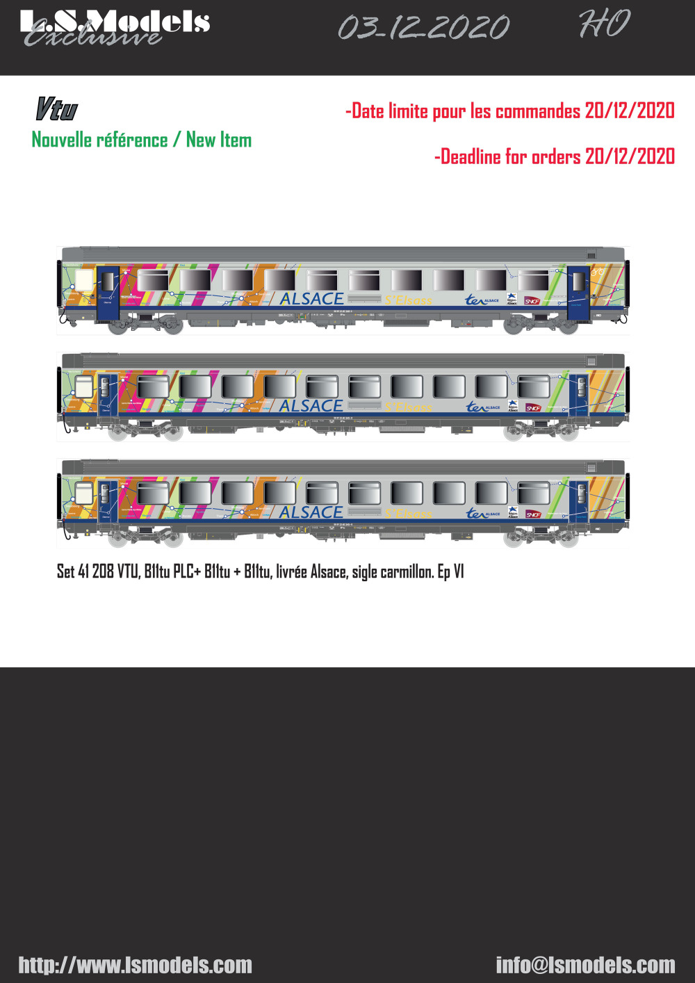 LS Models - SNCF - Vtu Corail passenger coaches in "Alsace / S'Elsass" livery (set 41208)