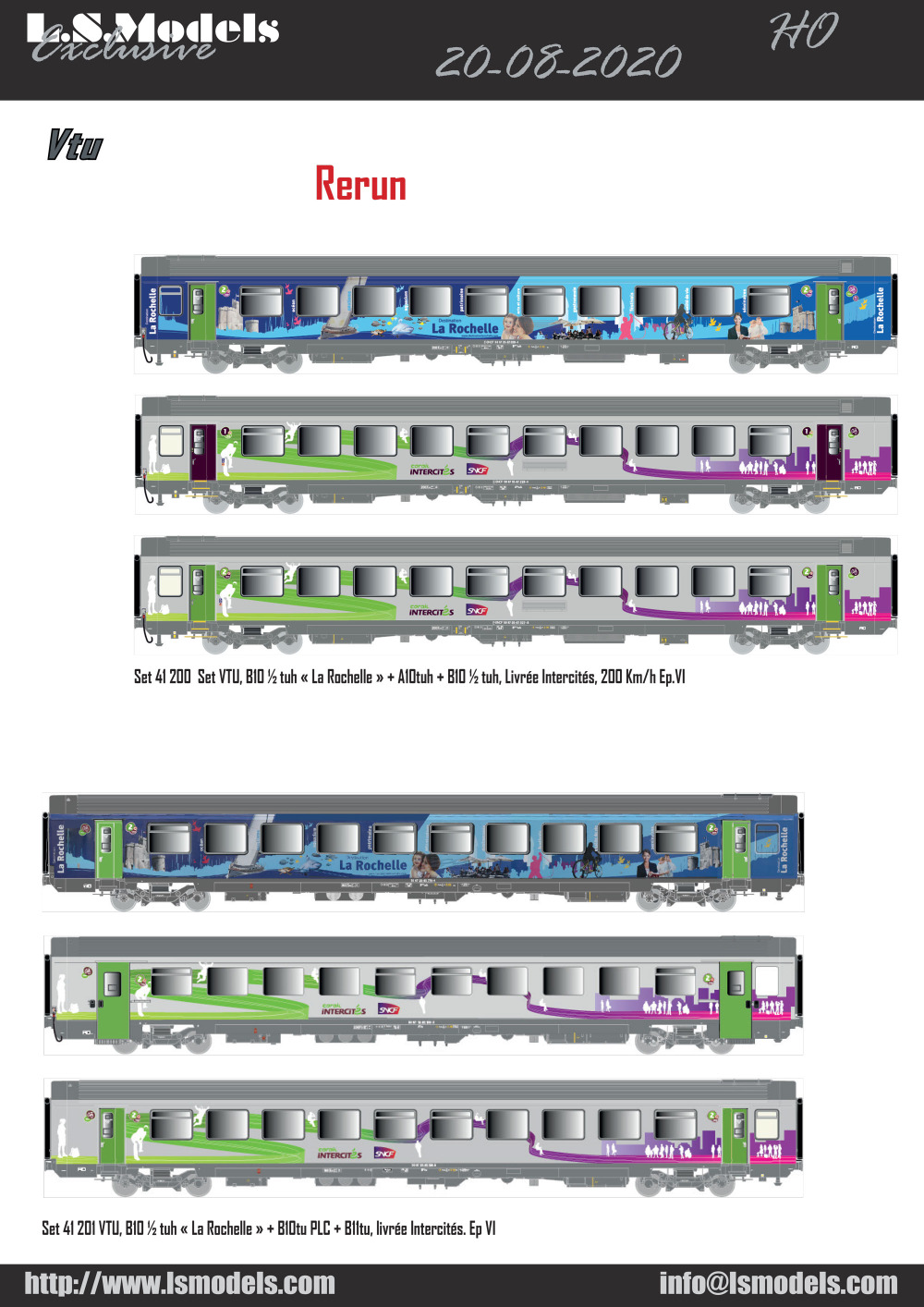 LS Models - SNCF - Vtu Corail passenger coaches in "La Rochelle" / Intercity livery (rerun)