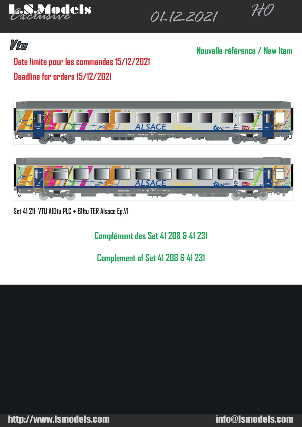 LS Models - SNCF - Vtu passenger coaches "TER Alsace"