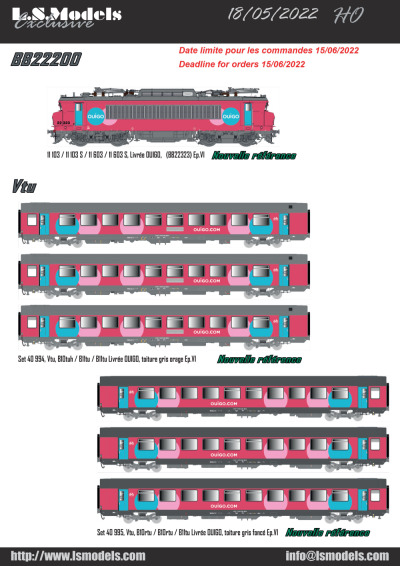 SNCF OUIGO - BB22200 electric locomotive & Vtu passenger coaches - LS Models