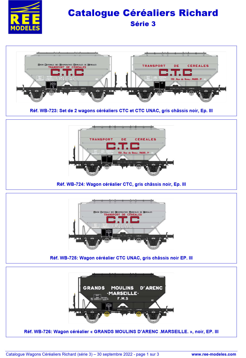 REE MODÈLES - Rails Europ Express - Cereals freight wagons