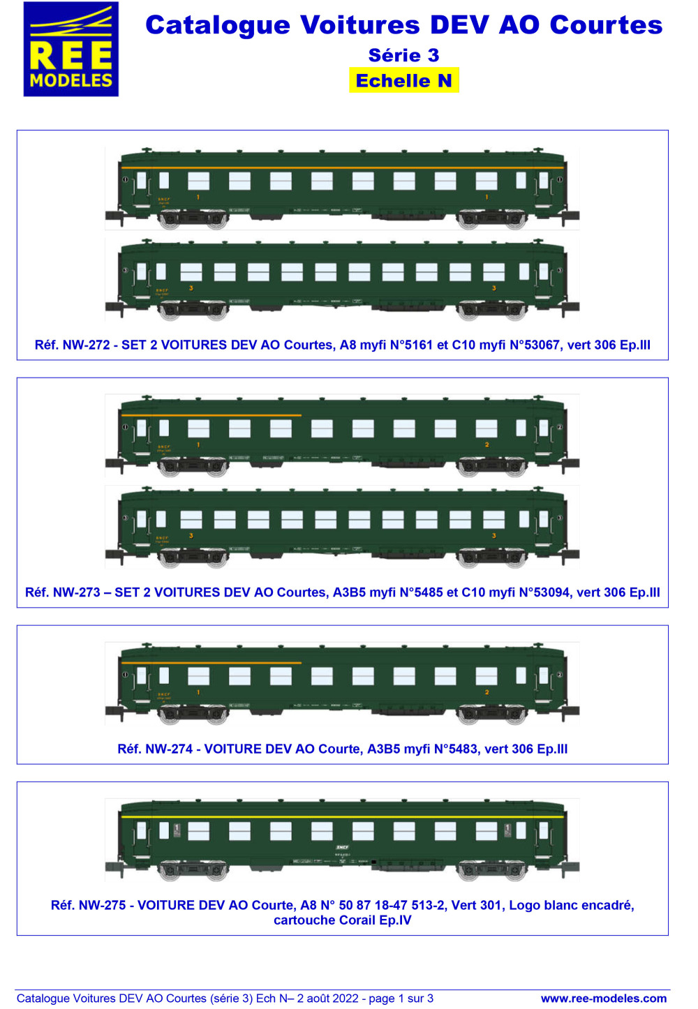 REE MODÈLES - Rails Europ Express - DEV AO short passenger wagons (3rd series)