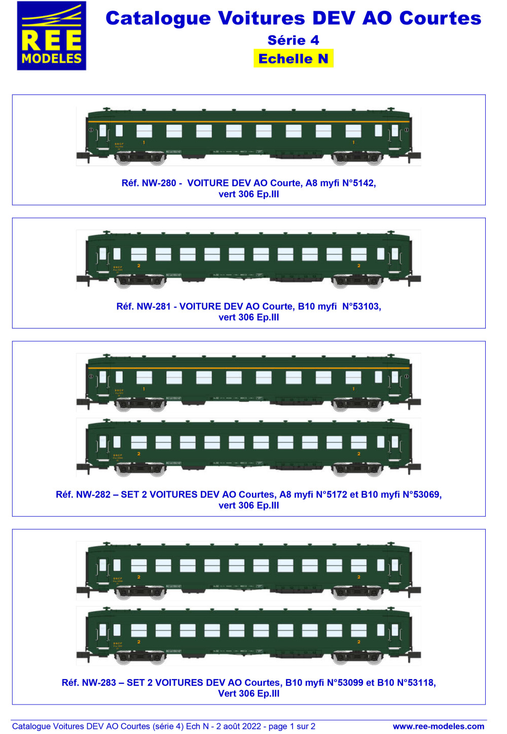 REE MODÈLES - Rails Europ Express - DEV AO short passenger wagons (4th series)