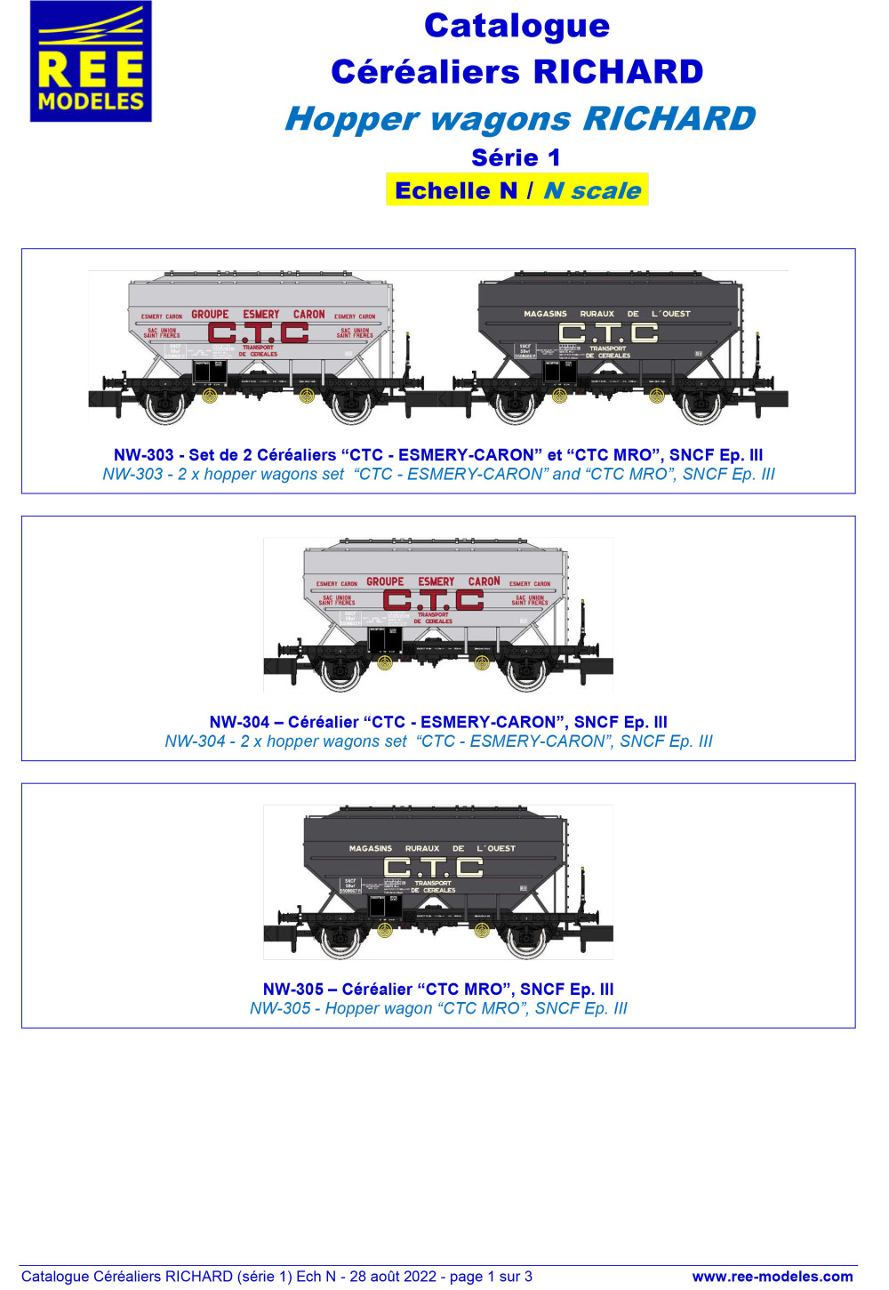 REE MODÈLES - Rails Europ Express - Hopper wagons RICHARD