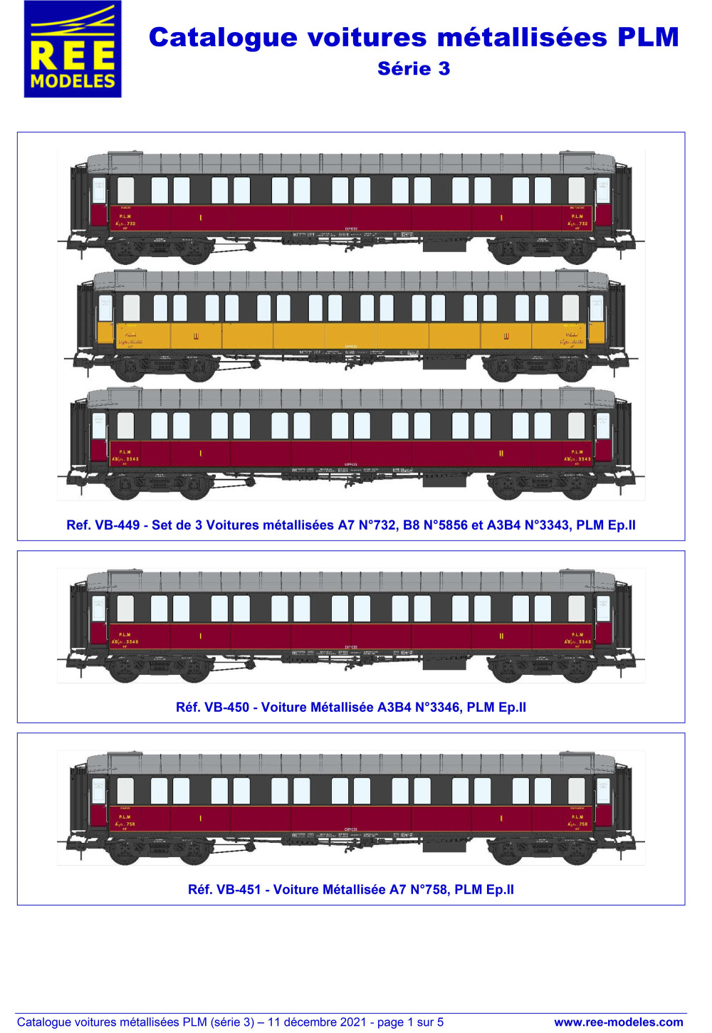 REE MODÈLES - Rails Europ Express - PLM metallized passenger coaches (3rd series)
