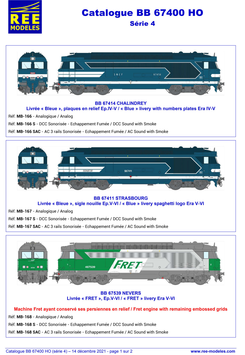 REE MODÈLES - Rails Europ Express - SNCF - BB 67400 diesel locomotives