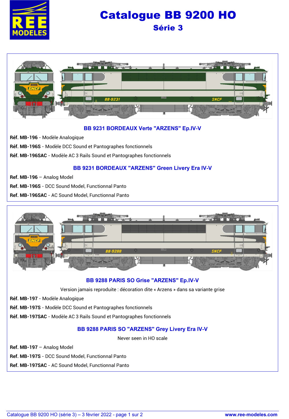 Rails Europ Express - SNCF - BB 9200 electric locomotives (3rd series)