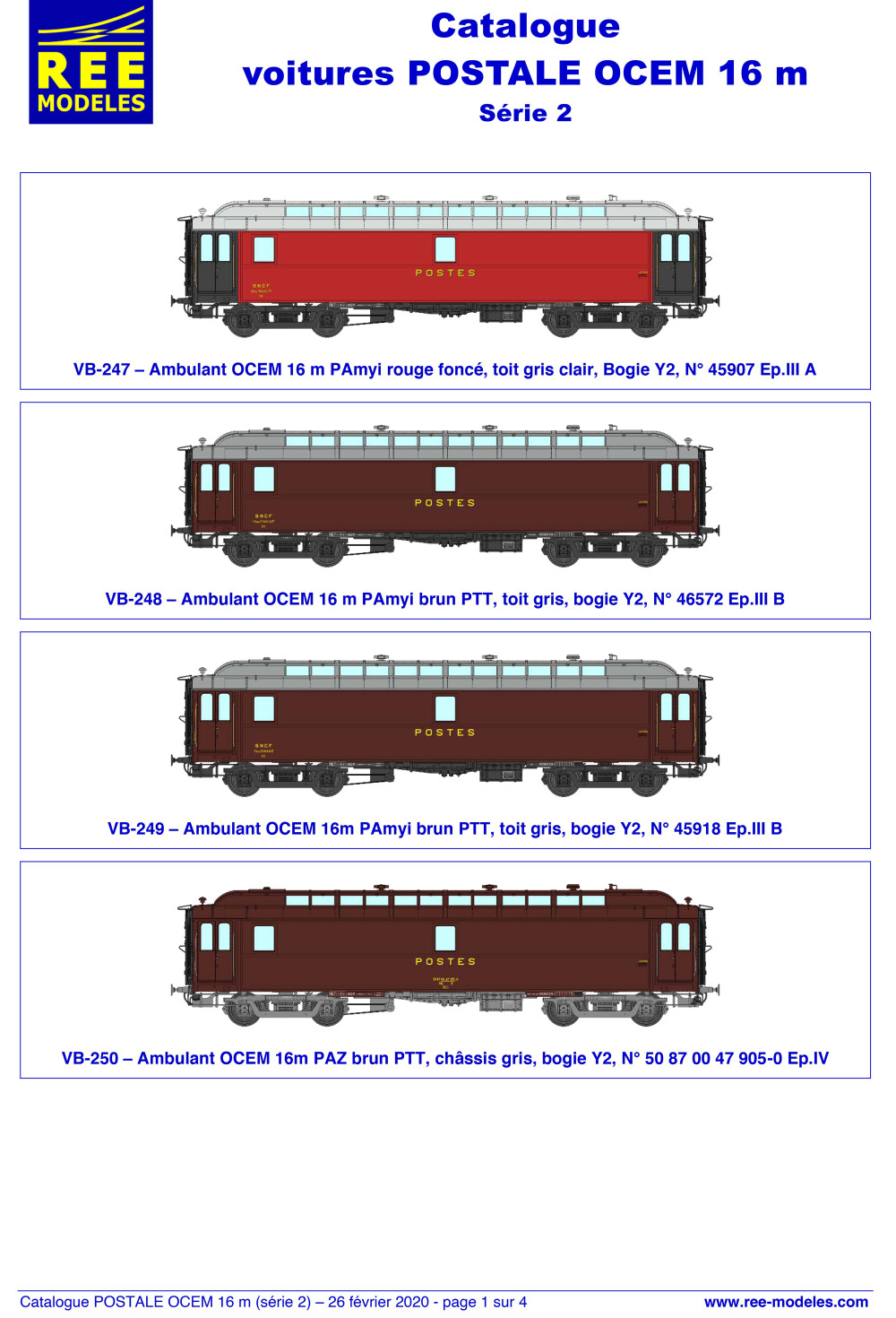 REE MODÈLES - Rails Europ Express - OCEM - 16 m postal coaches (2nd series)