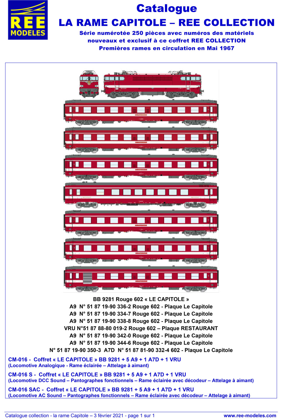 REE MODÈLES - Rails Europ Express - SNCF - "Le Capitole"