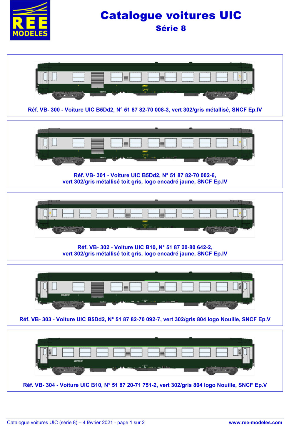 REE MODÈLES - Rails Europ Express - SNCF - UIC passenger coaches (8th series)