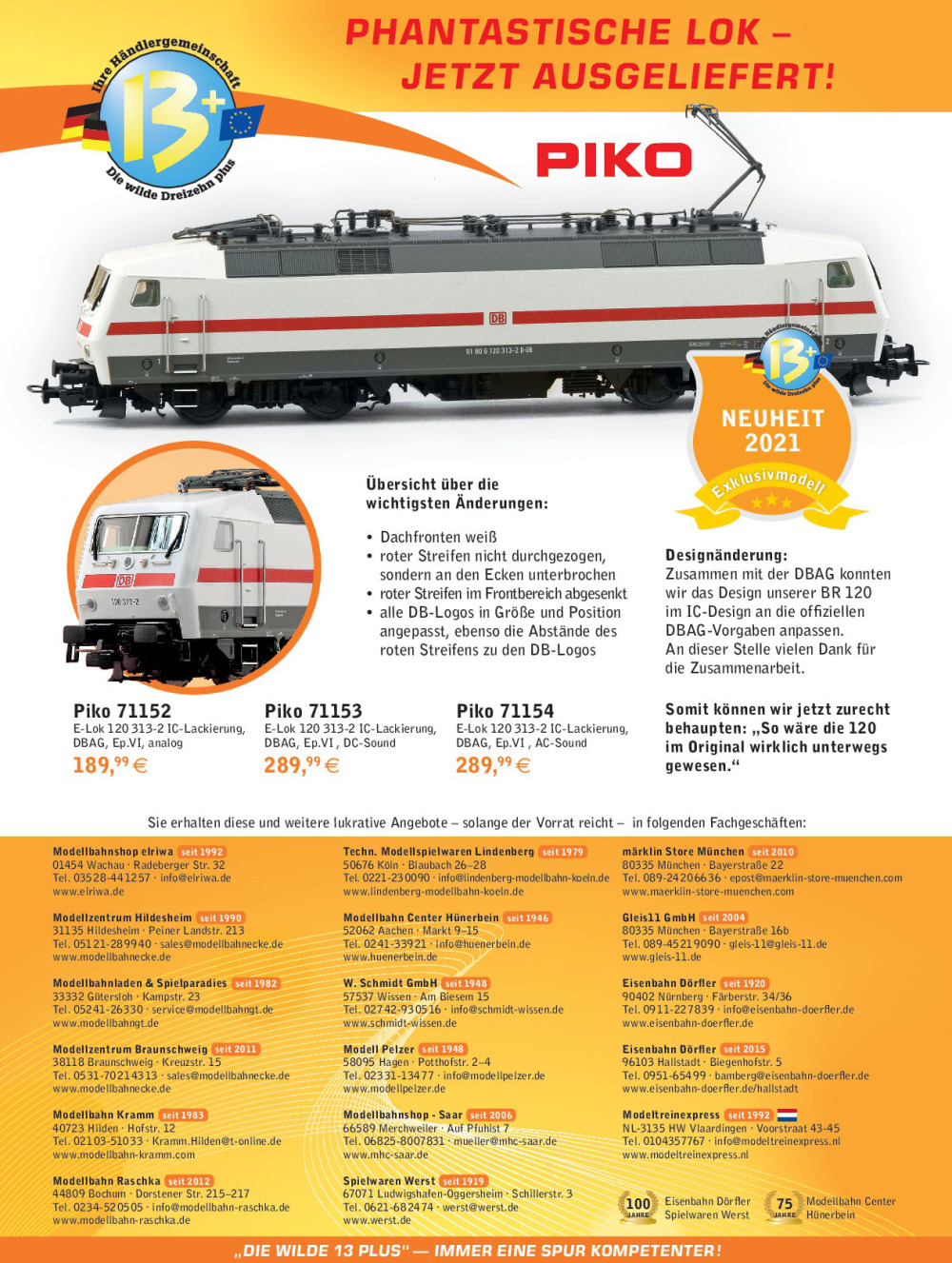 W13PLUS-HÄNDLERVEREINIGUNG - DB - Class 120 electric locomotive in "InterCity" livery