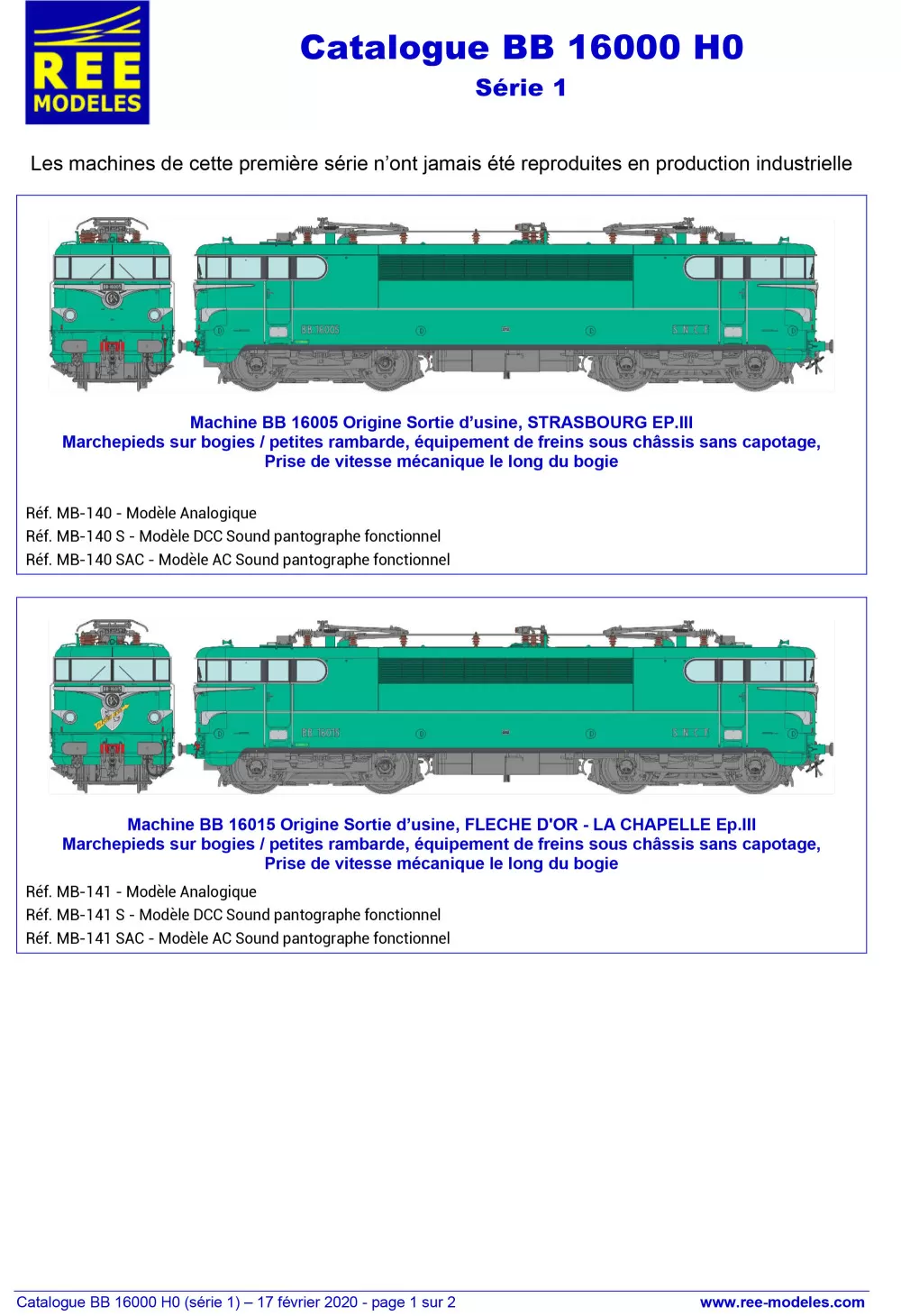 Rails Europ Express (REE) Modèles - SNCF - BB 16000 electric locomotive