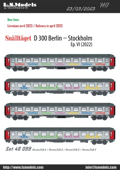 D 300 Berlin - Stockholm "Snälltåget" Bvcmz 248.5 passenger coaches - LS Models