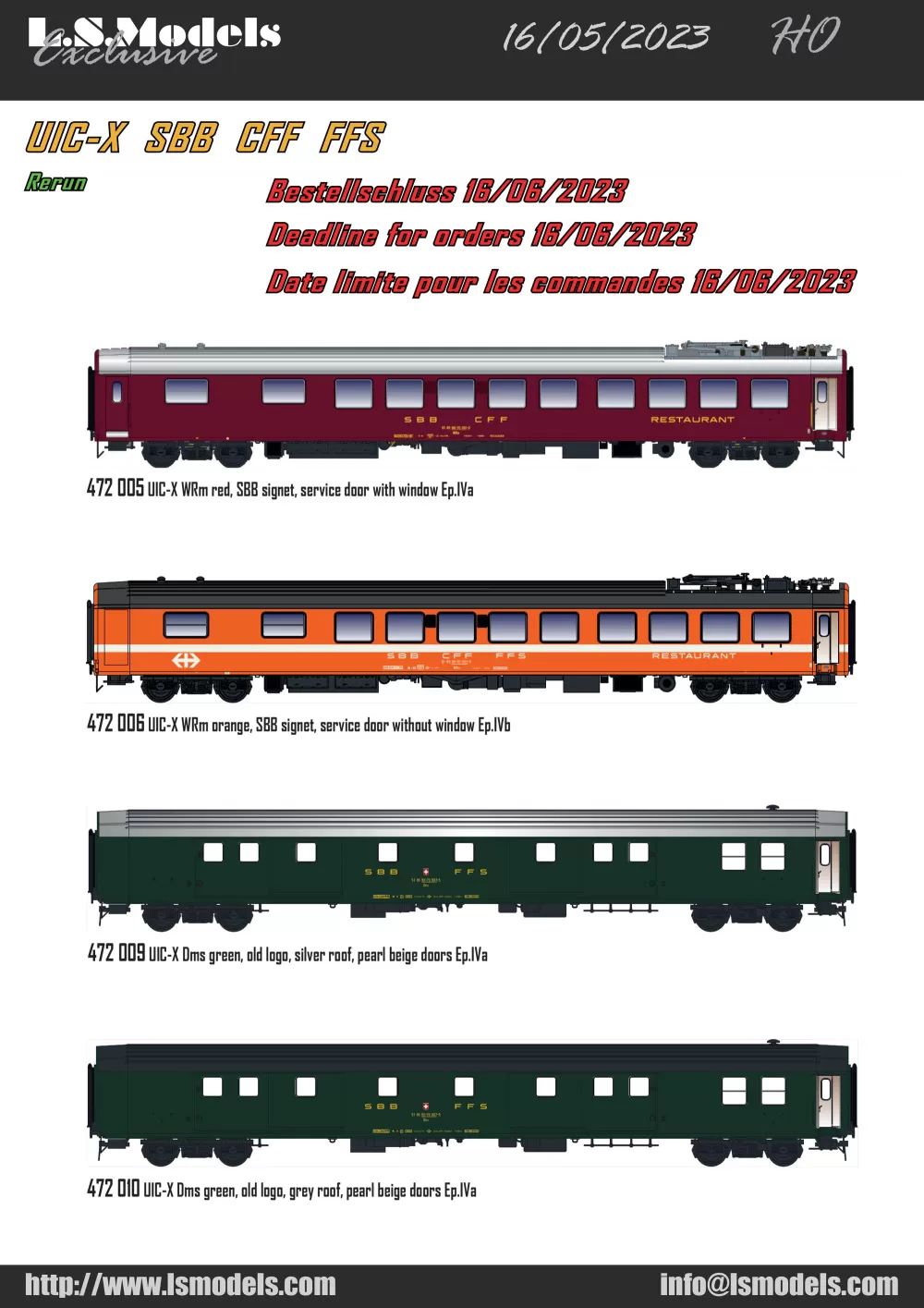 LS Models - SBB CFF FFS - UIC-X passenger coaches