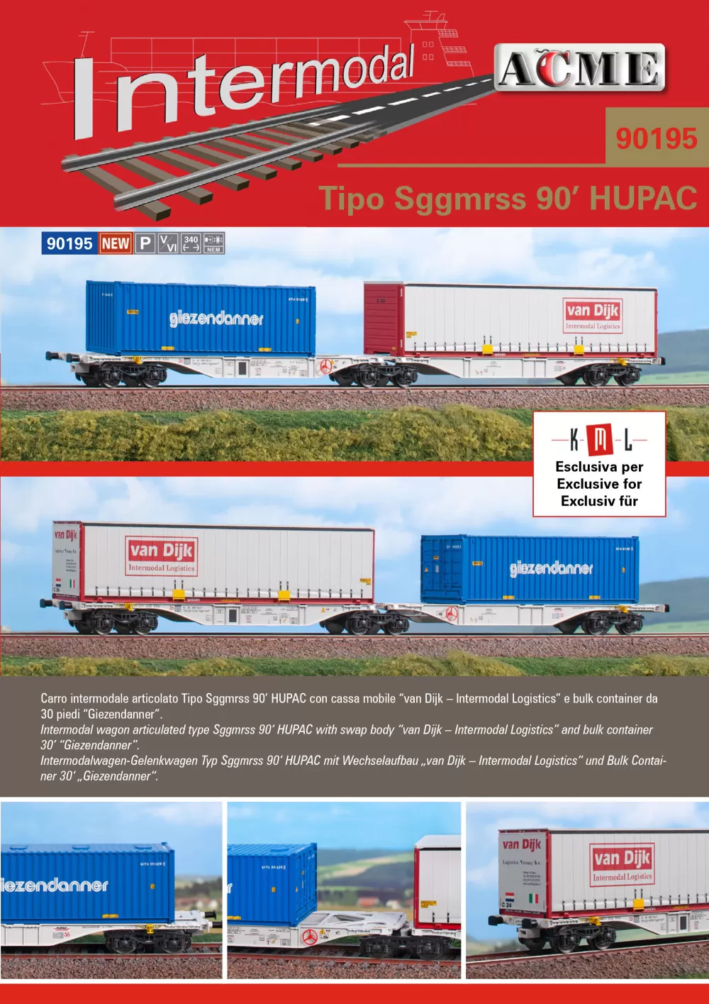 ACME - Anonima Costruzioni Modellistiche Esatte - HUPAC - Sggmrss 90' freight wagons