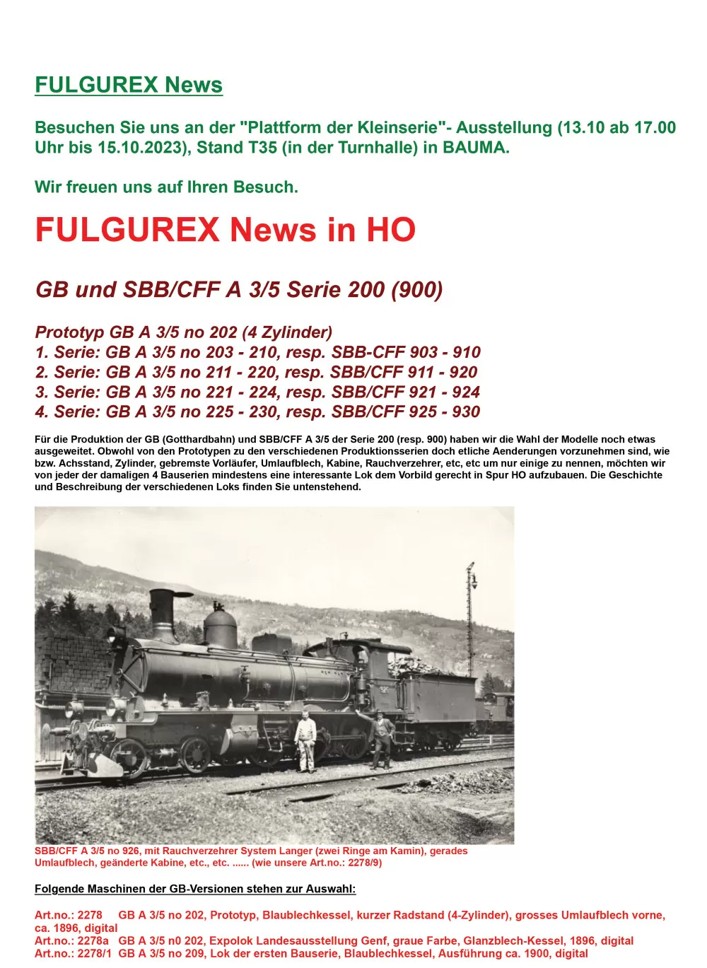 Fulgurex - GB & SBB CFF - A 3/5 steam locomotive