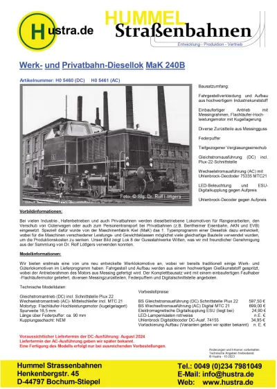Mak 240B diesel locomotive - Hummel Strassenbahnen