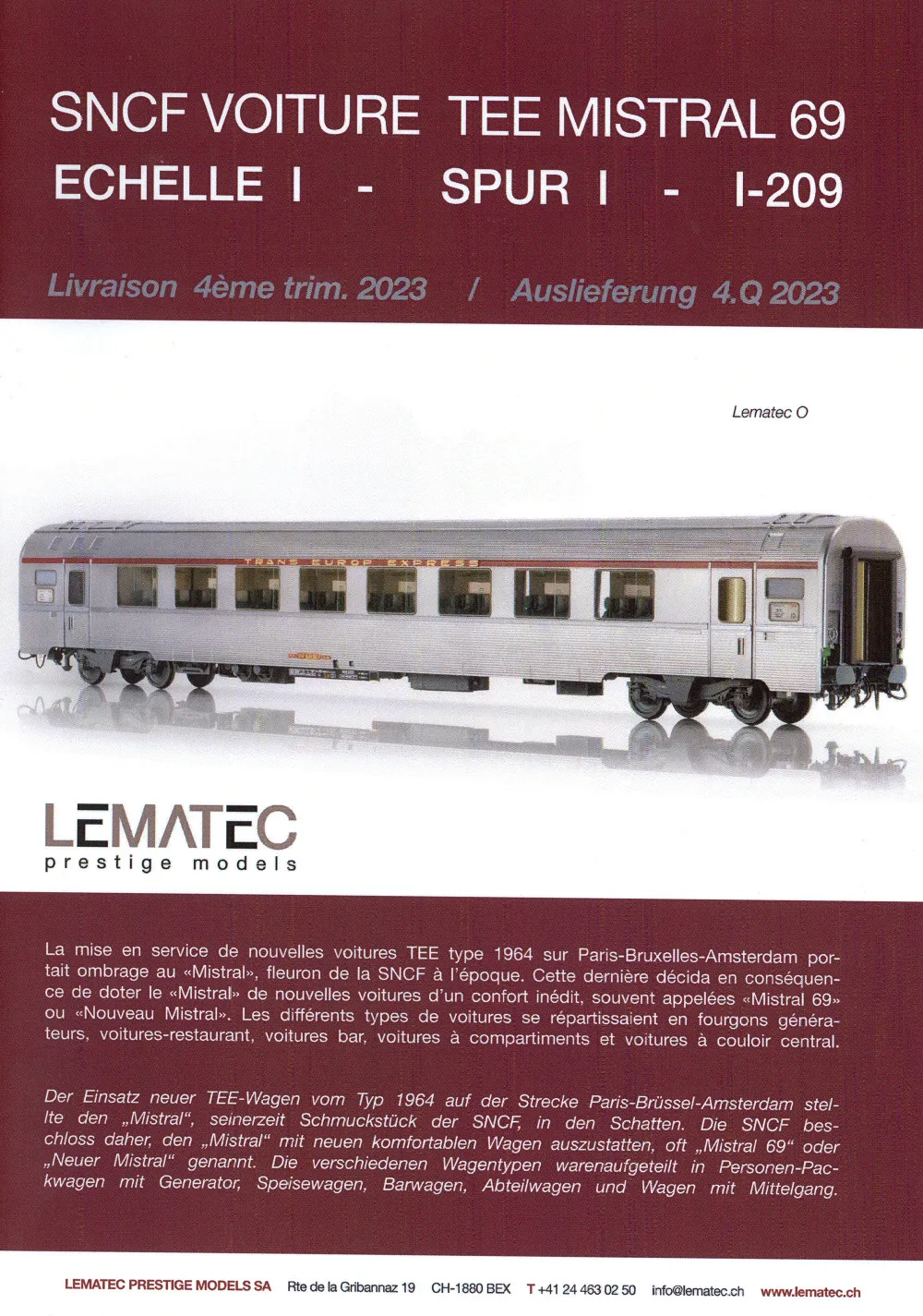 Lematec - SNCF - TEE MISTRAL 69 passenger coach