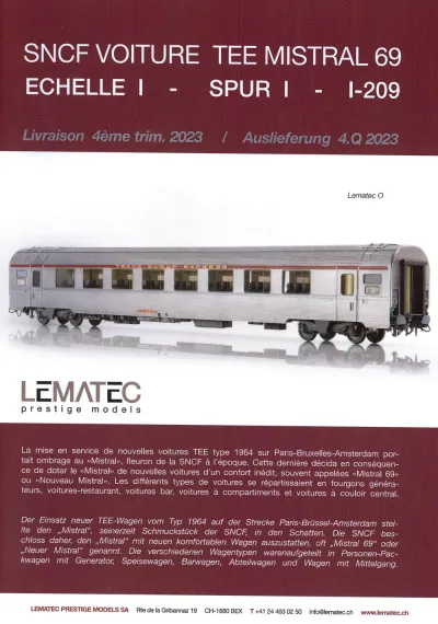 SNCF - TEE MISTRAL 69 passenger coach - Lematec