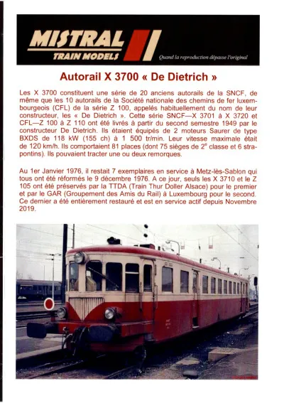 X 3700 'De Dietrich' diesel railcar - Mistral Train Models