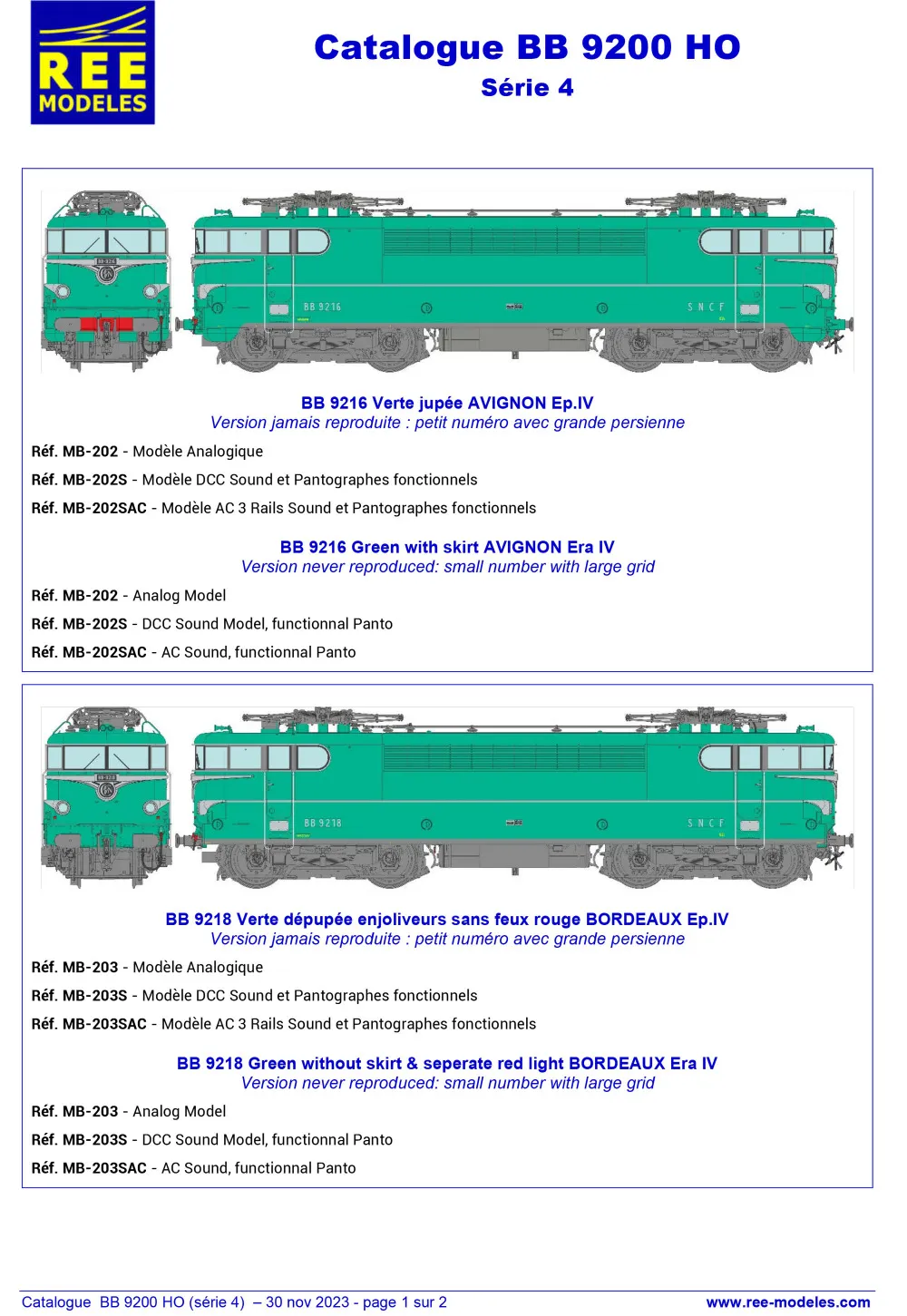 Rails Europ Express (REE) Modèles - SNCF - BB 9200 electric locomotive (4th series)