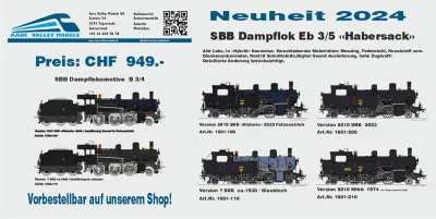 SBB - Eb 3/5 "Haversack" & B 3/4 steam locomotives - Aare Valley Models