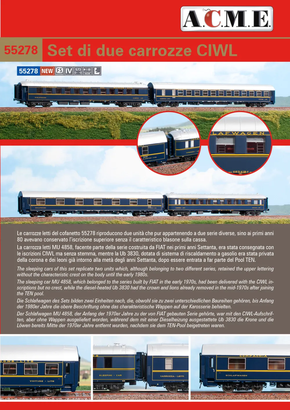 ACME - Anonima Costruzioni Modellistiche Esatte - FS / CIWL - Ub 3830 & MU 4858 passenger coaches