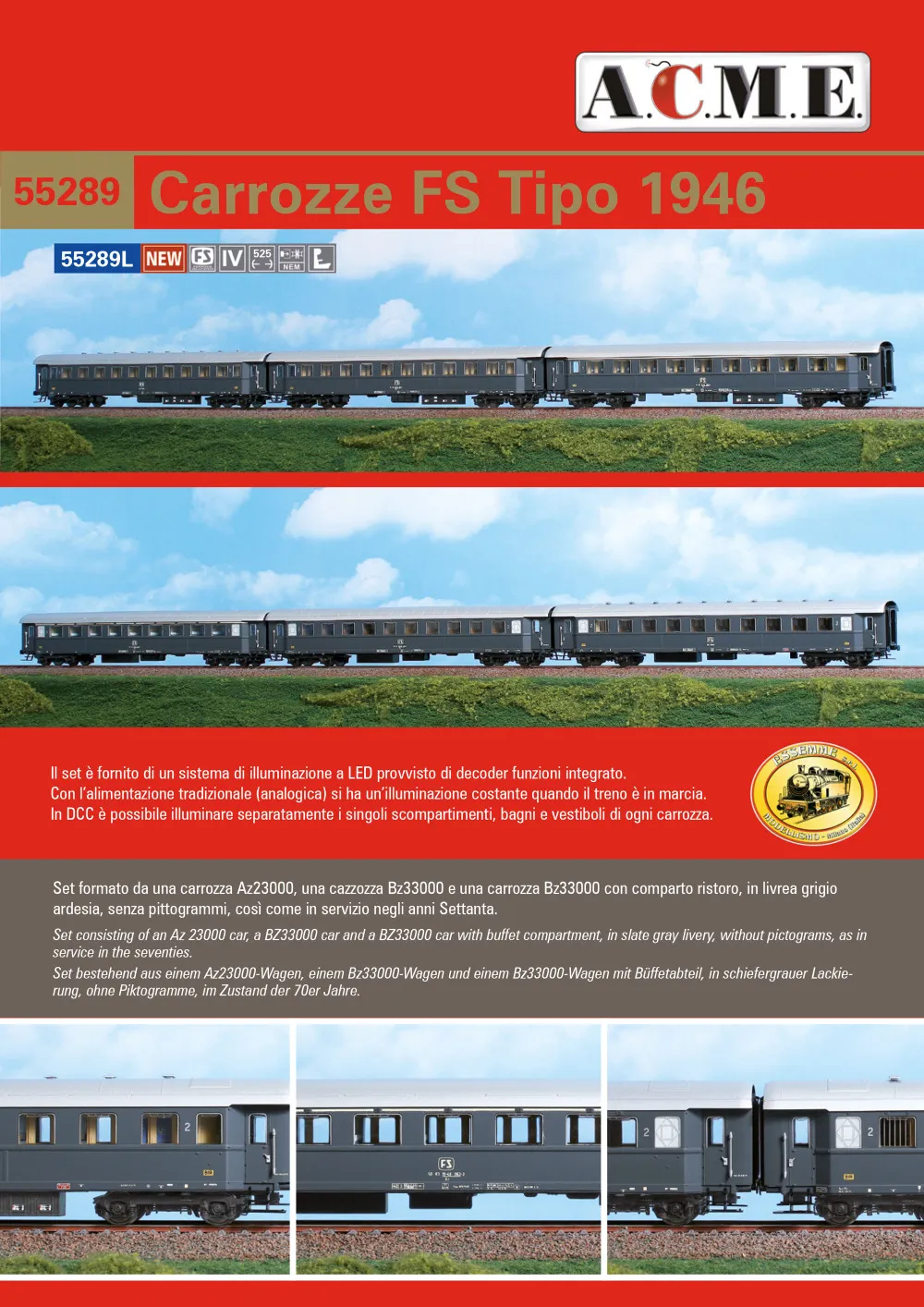 ACME - Anonima Costruzioni Modellistiche Esatte - FS - Az 23000 & Bz 33000 passenger coaches
