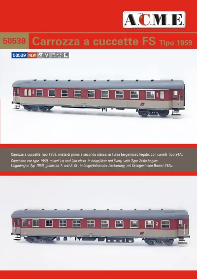 FS - Type 1959 1st class / 2nd couchette coach - ACME - Anonima Costruzioni Modellistiche Esatte