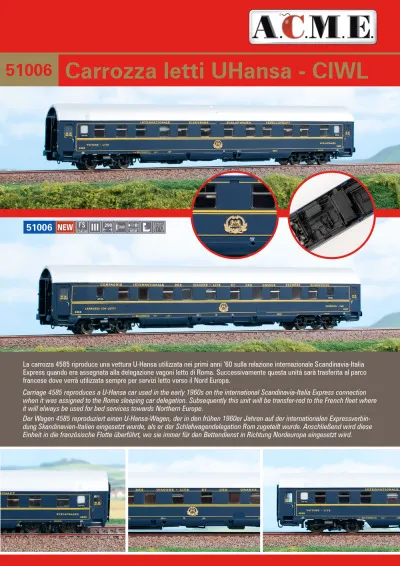 FS / CIWL - UHansa sleeping car - ACME - Anonima Costruzioni Modellistiche Esatte