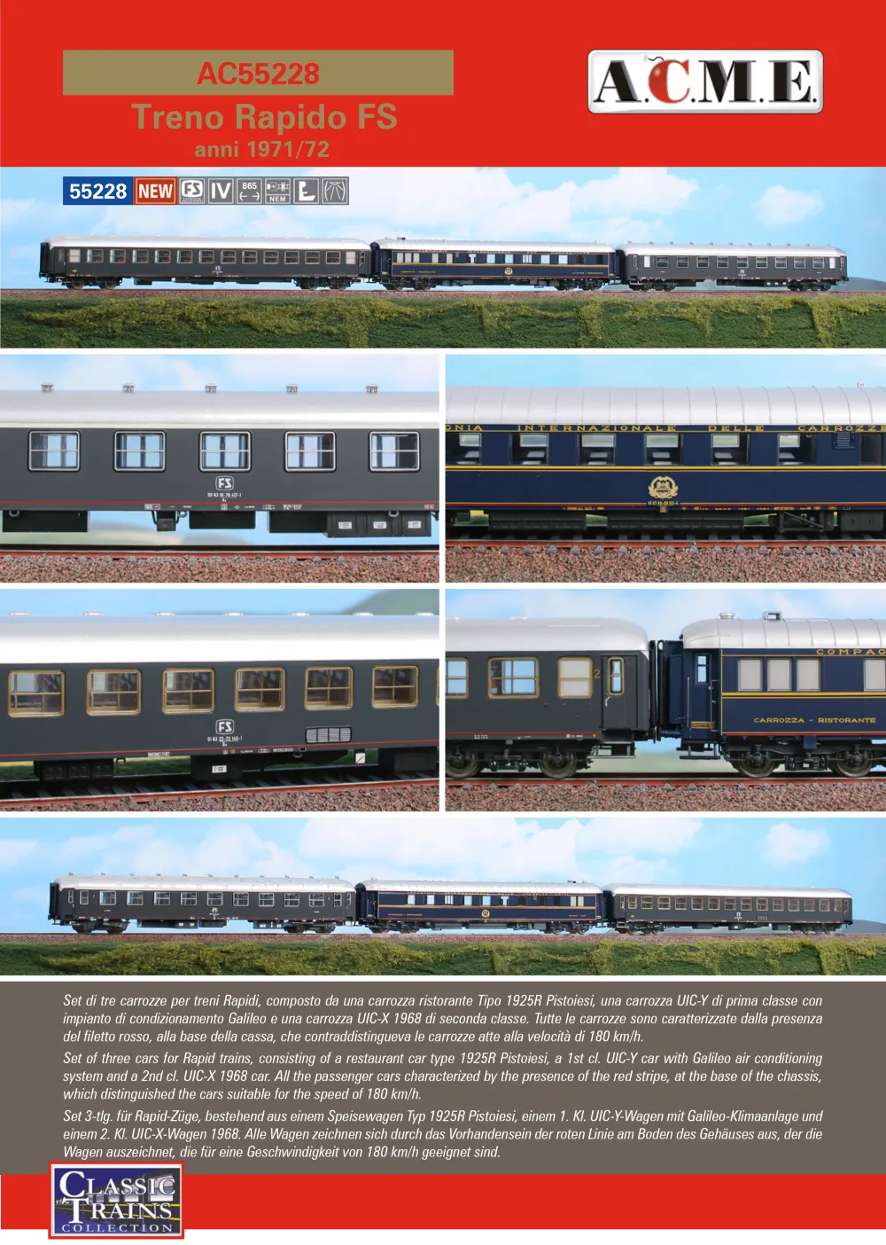 ACME - Anonima Costruzioni Modellistiche Esatte - FS - "Treno Rapido" passenger coaches