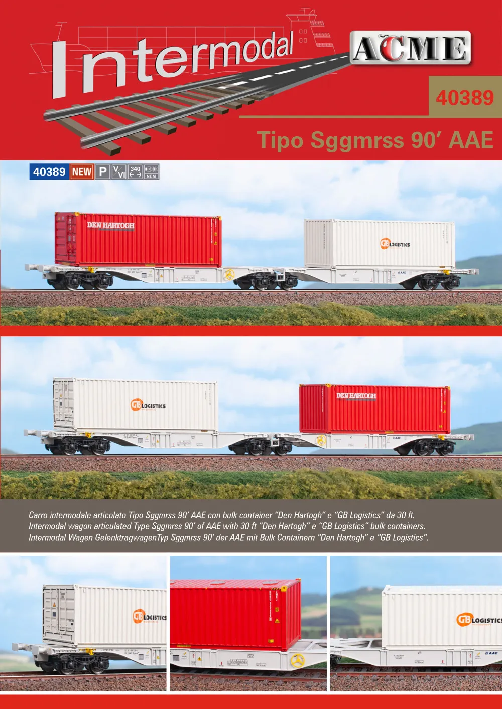 ACME - Anonima Costruzioni Modellistiche Esatte - AAE - Sggmrss 90' freight wagons w. "Den Hartogh" & "GB Logistics" load