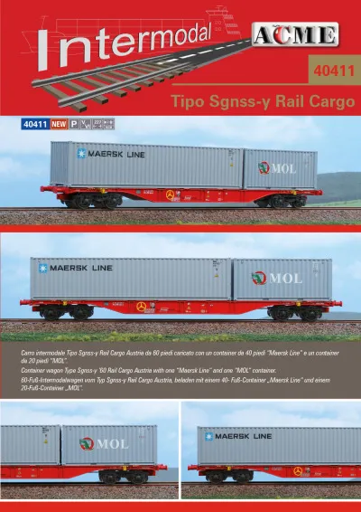 Rail Cargo Austria - Sgnss '60 freight wagon w. "Maersk Line" & "MOL" load - ACME - Anonima Costruzioni Modellistiche Esatte