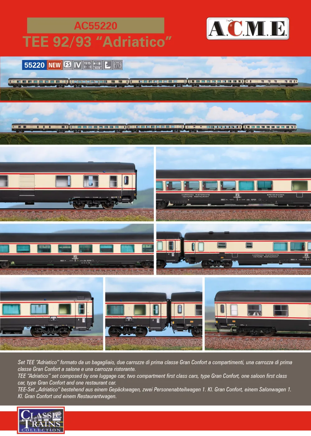 ACME - Anonima Costruzioni Modellistiche Esatte - FS - TEE "Adriatico" passenger coaches
