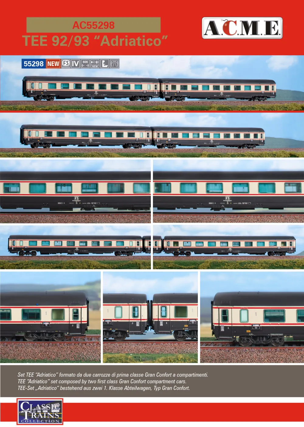 ACME - Anonima Costruzioni Modellistiche Esatte - FS - TEE "Adriatico" Gran Confort passenger coaches