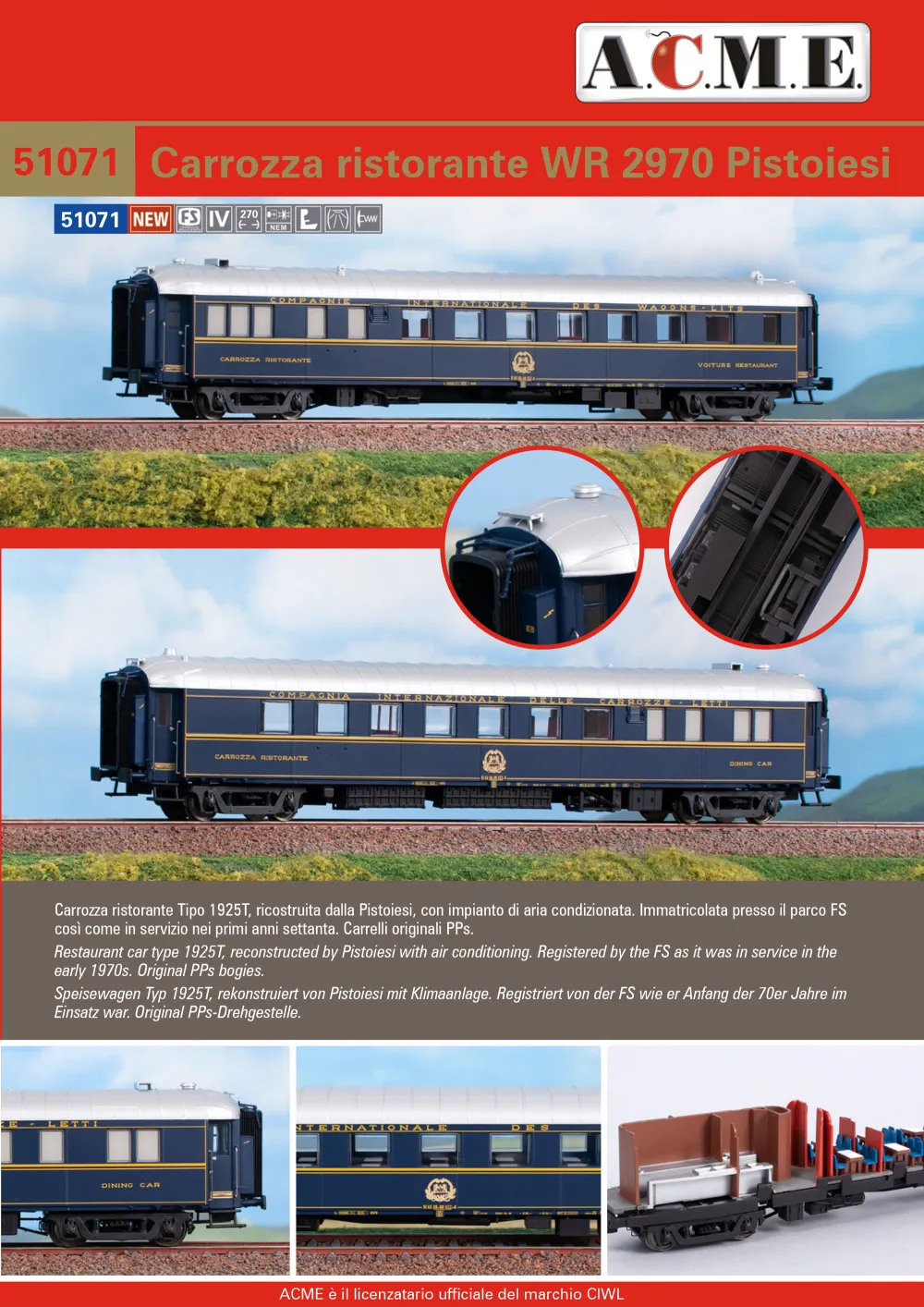 ACME - Anonima Costruzioni Modellistiche Esatte - FS / CIWL - WR 2970 (Type 1925T) restaurant car