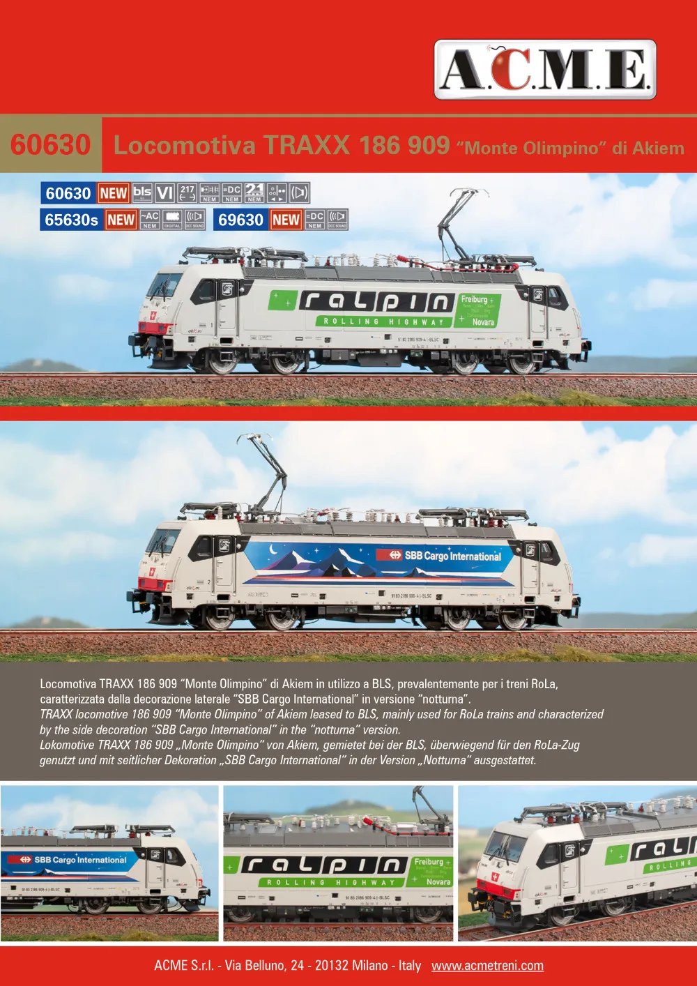 ACME - Anonima Costruzioni Modellistiche Esatte - BLS - TRAXX 186 909 "Monte Olimpino" electric locomotive