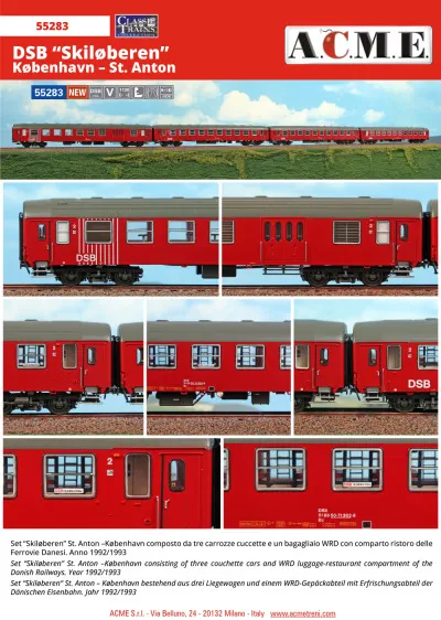 DSB - "Skiløberen" (St. Anton - København) set - ACME - Anonima Costruzioni Modellistiche Esatte
