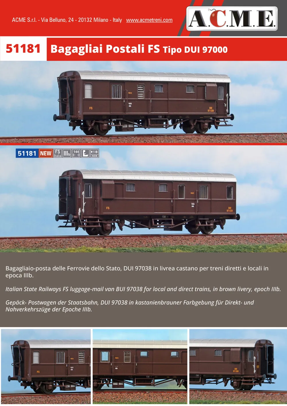 ACME - Anonima Costruzioni Modellistiche Esatte - FS - BUI 97038 luggage-mail wagon
