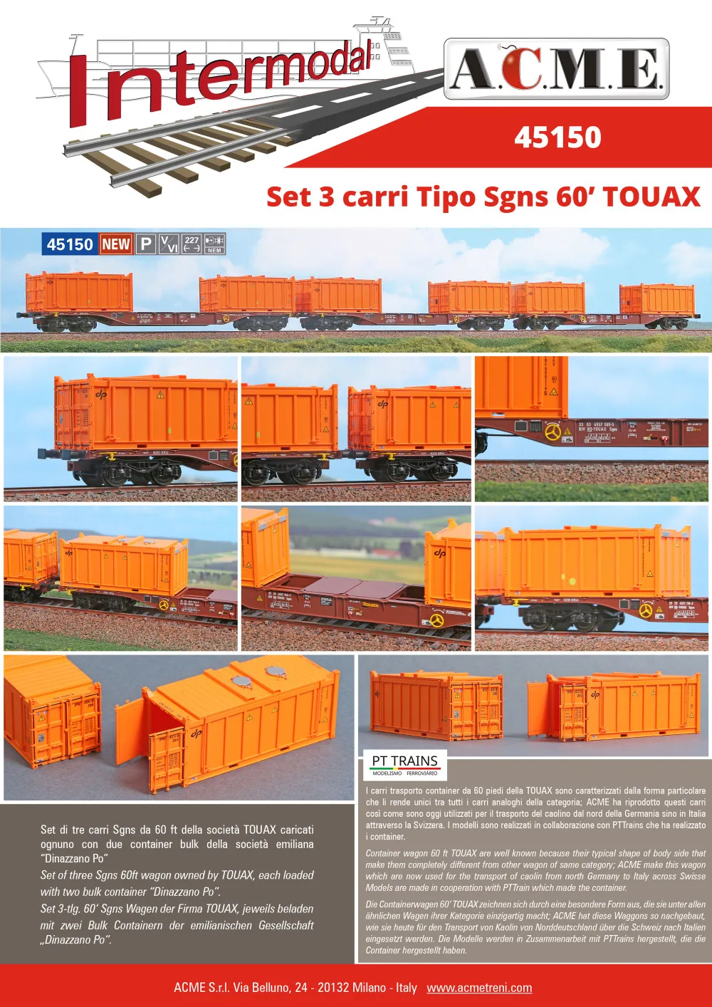 ACME - Anonima Costruzioni Modellistiche Esatte - TOUAX - Sgns 60ft freight wagons