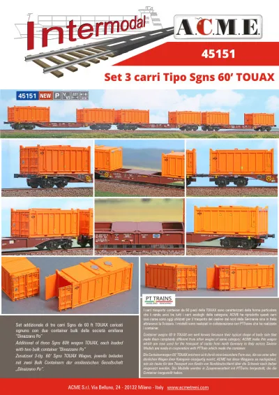TOUAX - Sgns 60ft freight wagons - ACME - Anonima Costruzioni Modellistiche Esatte