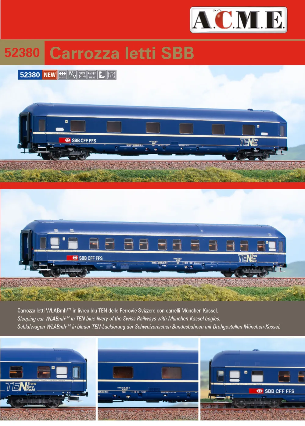 ACME - Anonima Costruzioni Modellistiche Esatte - SBB CFF FFS - WLABmh174 sleeping coach in TEN blue livery