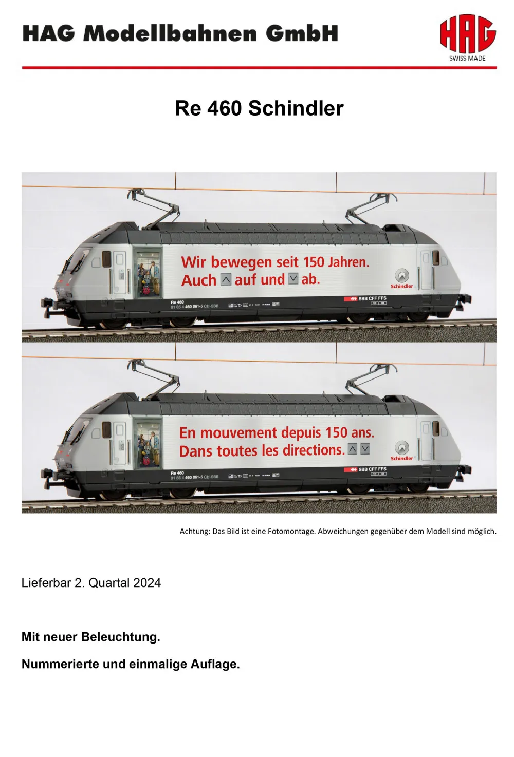 HAG - SBB CFF FFS - Re 460 "Schindler" electric locomotive