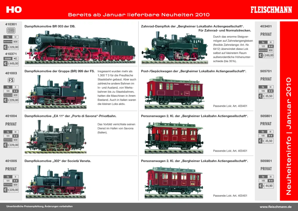 Fleischmann - Neuheiteninfo Januar 2010