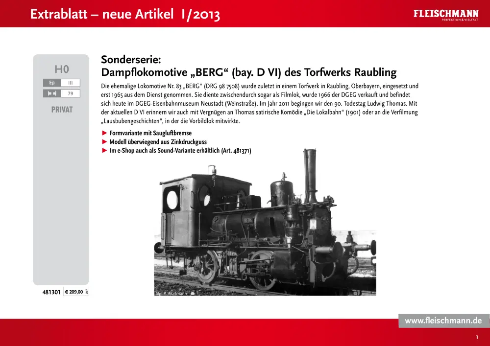 Fleischmann - Extrablatt – neue Artikel I/2013