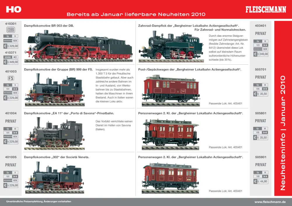 Fleischmann - Neuheiteninfo Januar 2010